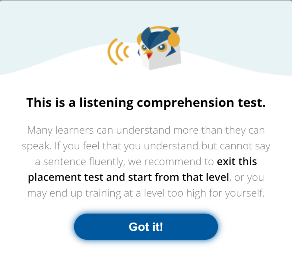 glossika comprehension test