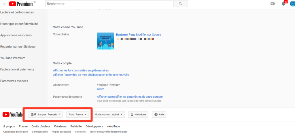 youtube country and langauge settings